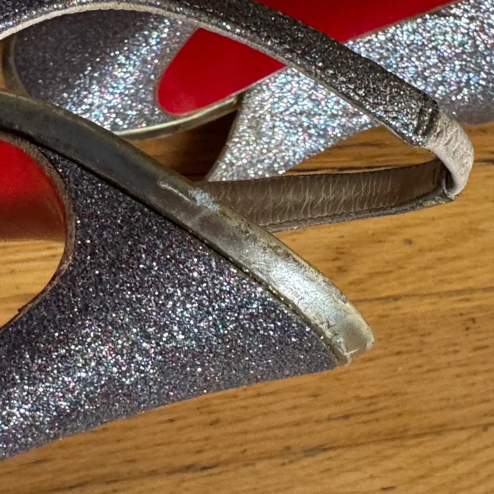 Christian Louboutin Lady Peep 150 Rainbow Glitter Peep Toe Sling Back Sz 40 - Picture 6 of 16
